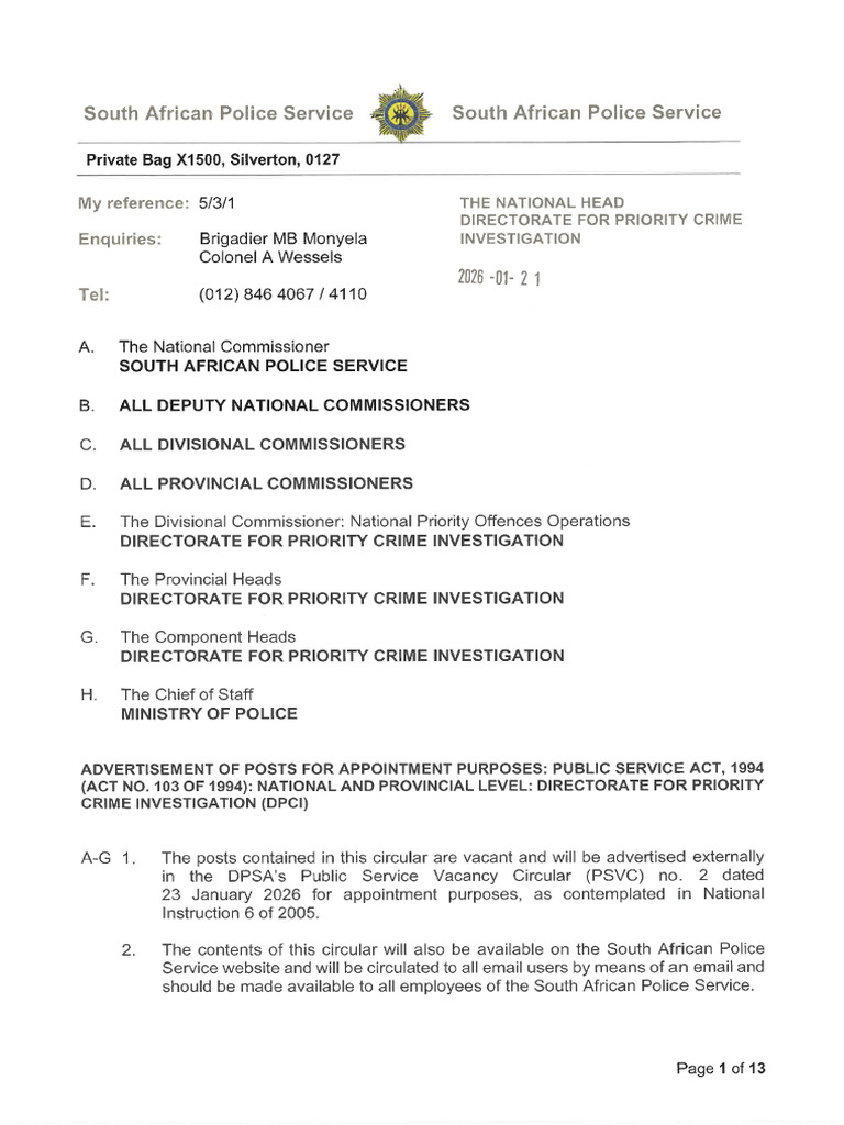 Dpci - Advert of Psa Posts - Project 138 Janaury 2026 | PDF