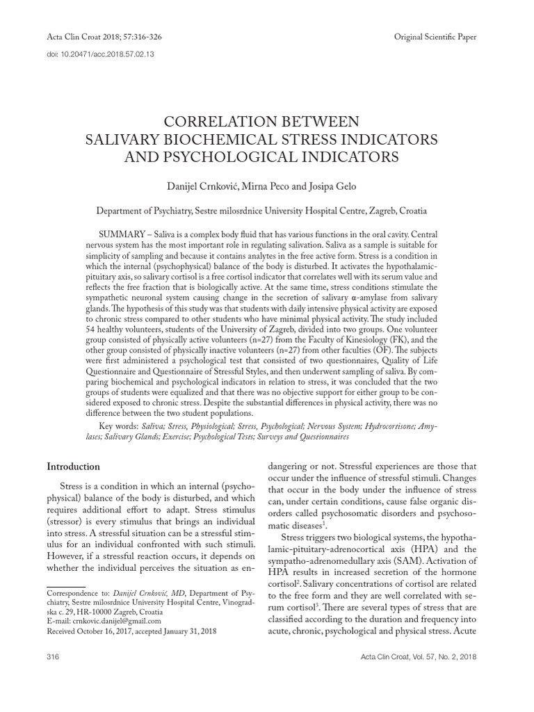 Salivary Stress Indicators in Students | PDF | Stress (Biology) | Cortisol