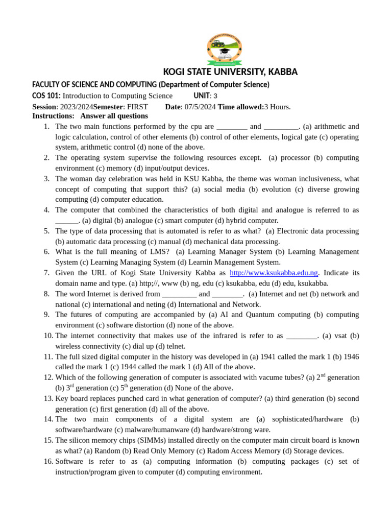 COS 102 | PDF | Computing | Computer Hardware