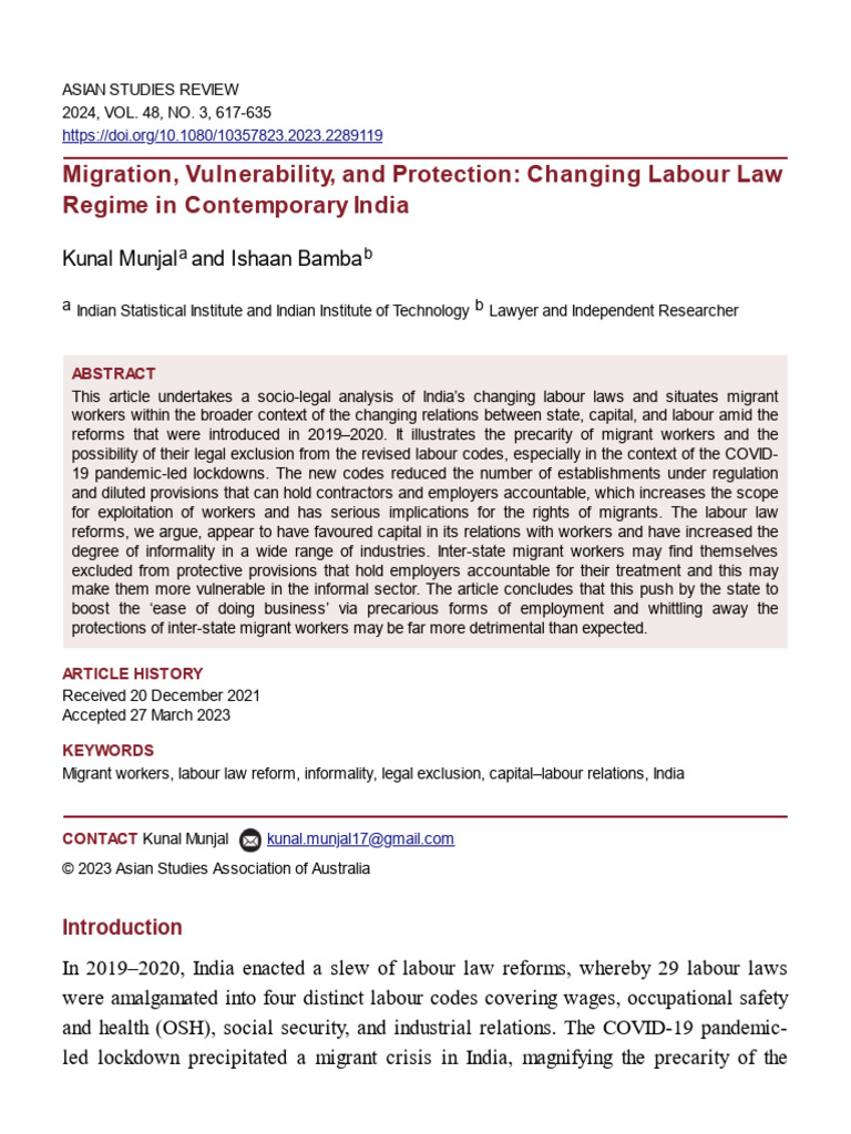 Migrant Workers and India's Labour Law Reform | PDF | Employment ...