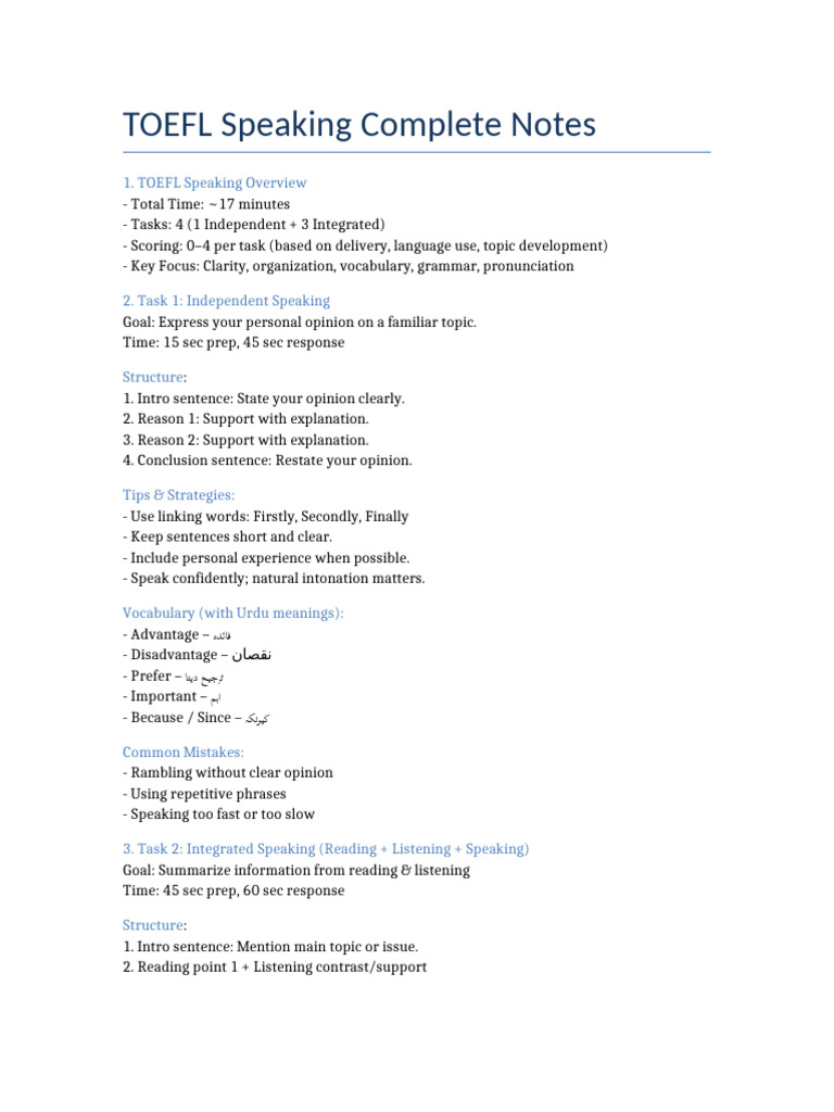 TOEFL Speaking Task Strategies Guide | PDF | Cognition | Cognitive Science