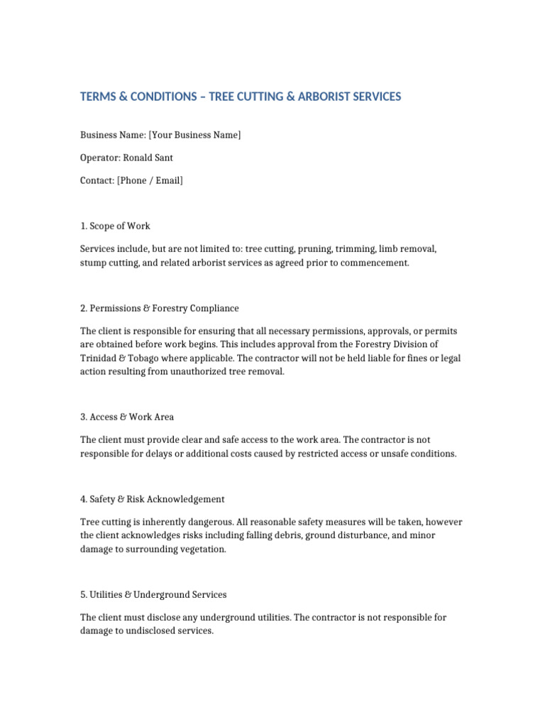 Tree Cutting Services Terms & Conditions | PDF