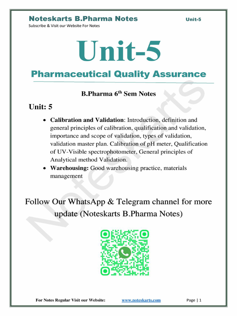 UNIT 5 B.pharma 6th Sem Pharmaceutical Quality Assurance by Noteskarts ...