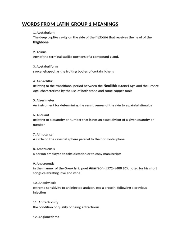 Latin Vocabulary Group 1 Definitions | PDF | Adjective