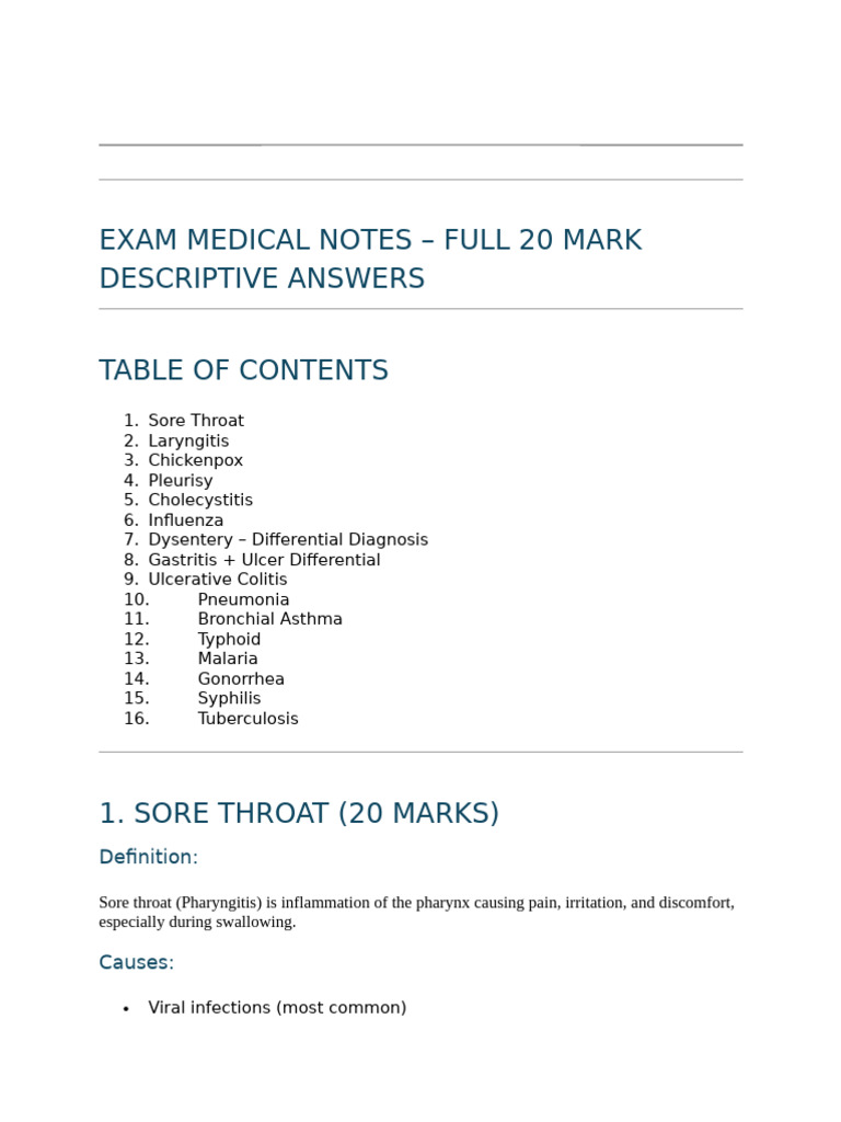 Medical Exam Notes: Key Conditions & Management | PDF | Diseases And ...