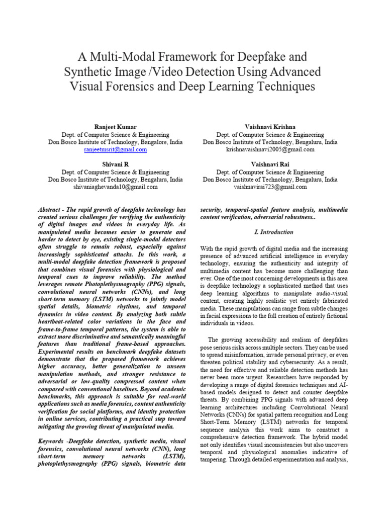 Multi-Modal Deepfake Detection Framework | PDF | Biometrics | Deep Learning