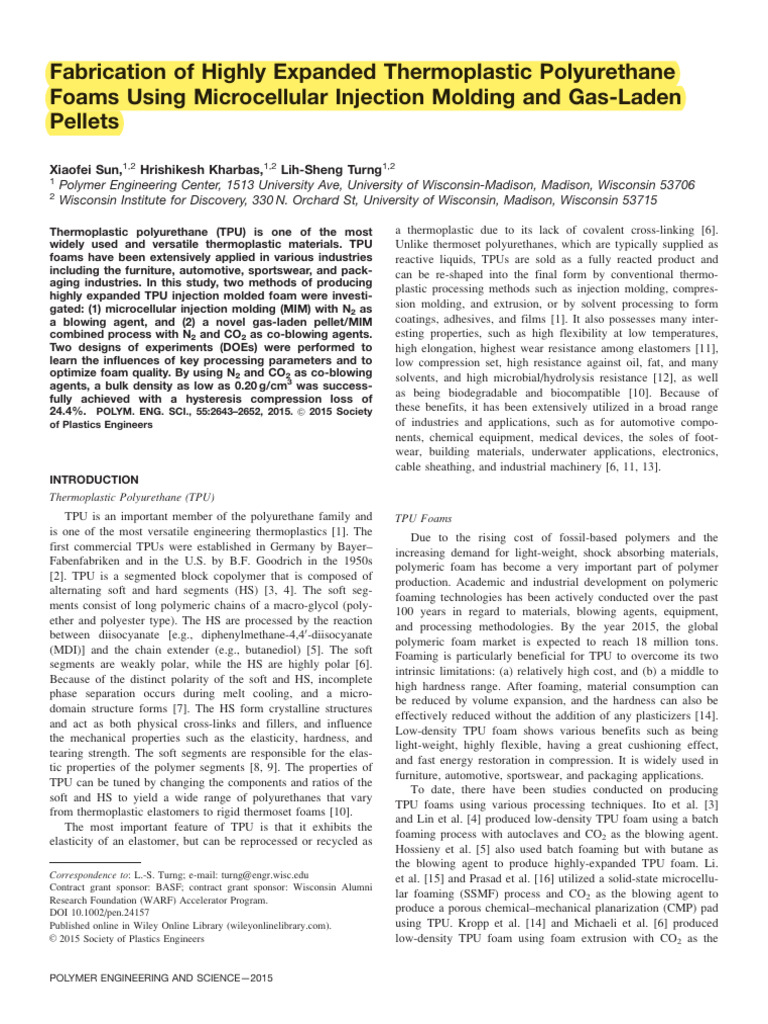 Expanded TPU Foams via Injection Molding | PDF | Polyurethane ...
