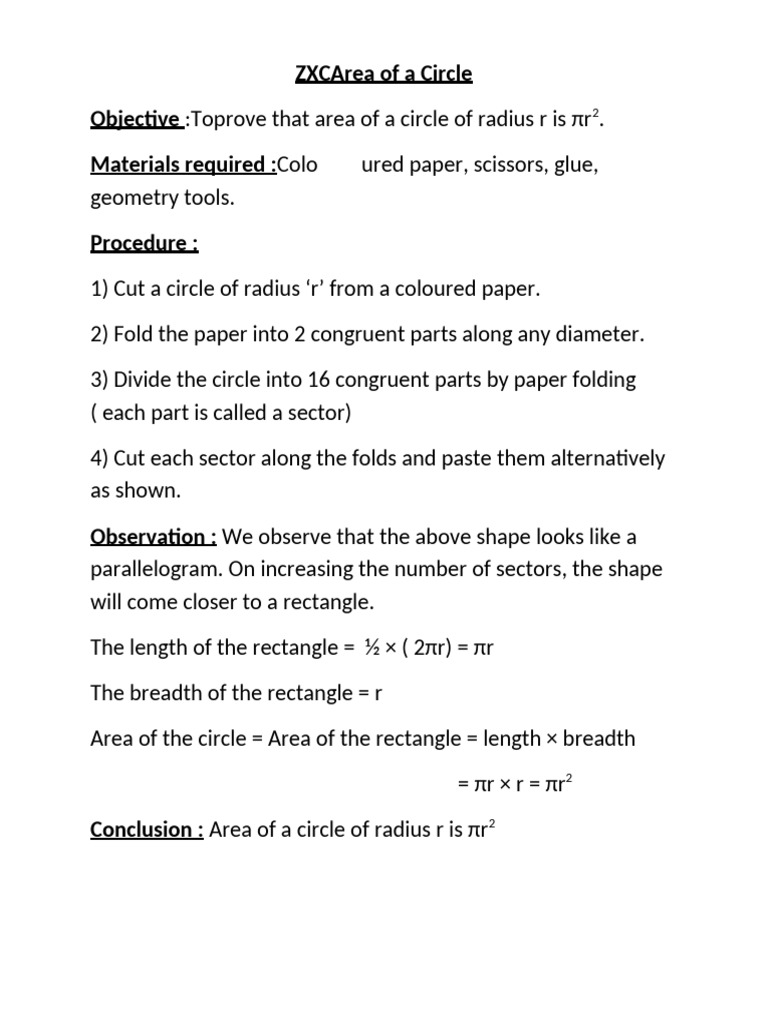 Proving Circle Area Formula πr² | PDF