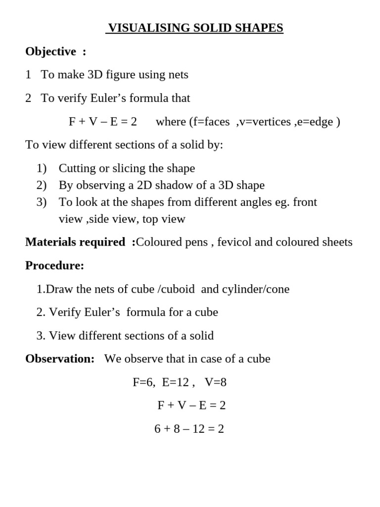 Visualizing 3D Shapes and Euler's Formula | PDF