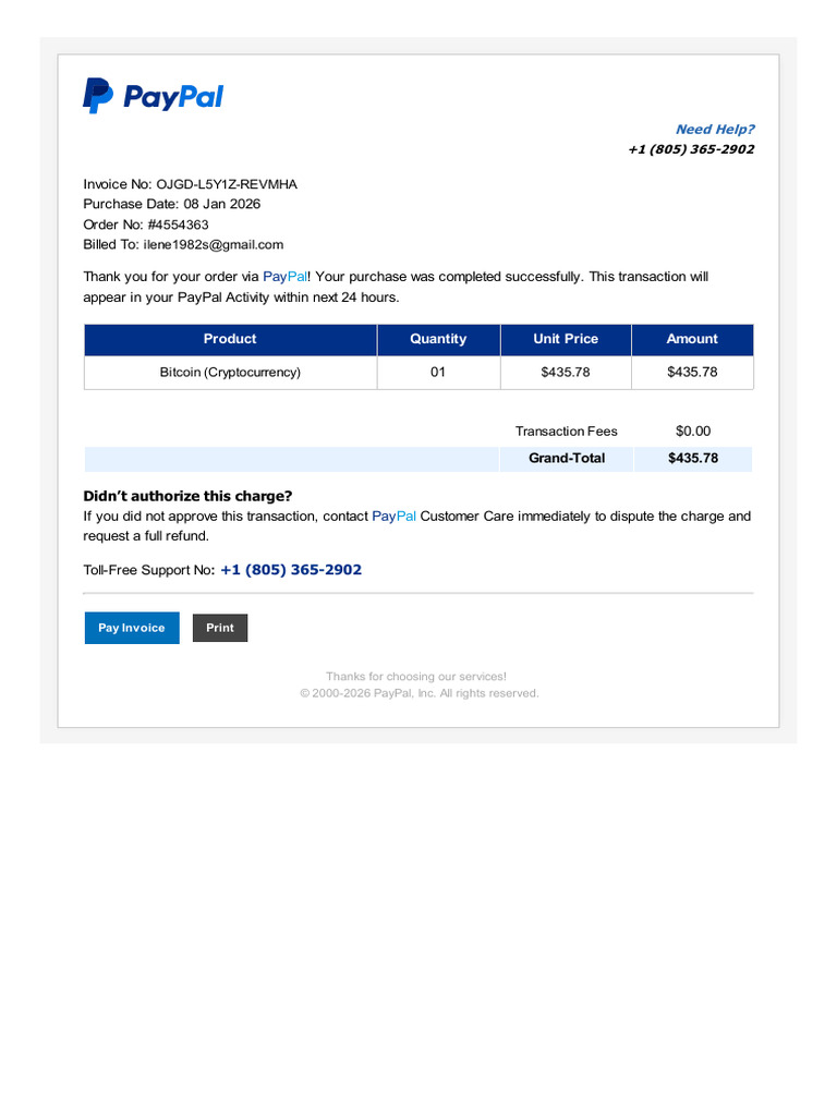 PayPal Invoice for Bitcoin Purchase | PDF