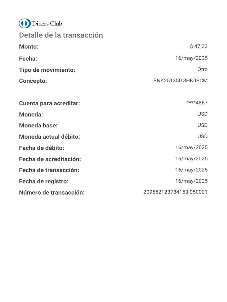 Detalle de Transacción $47.33 USD | PDF