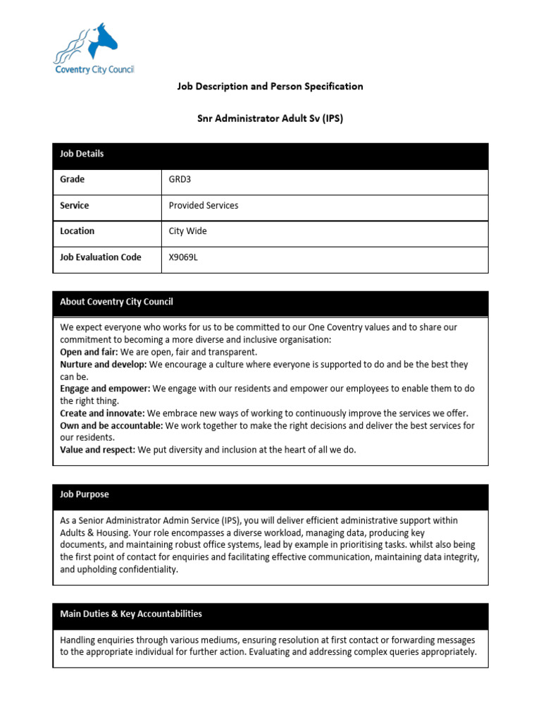 Senior Administrator Job Description | PDF | Databases | Business