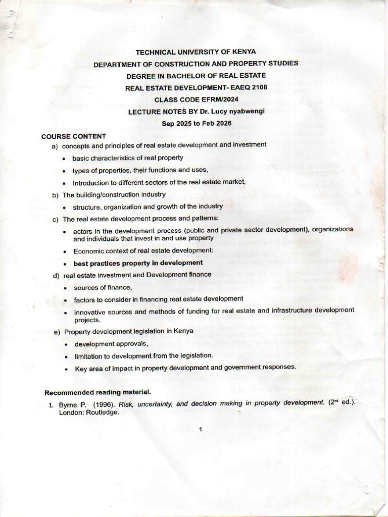 Real Estate Development Notes | PDF