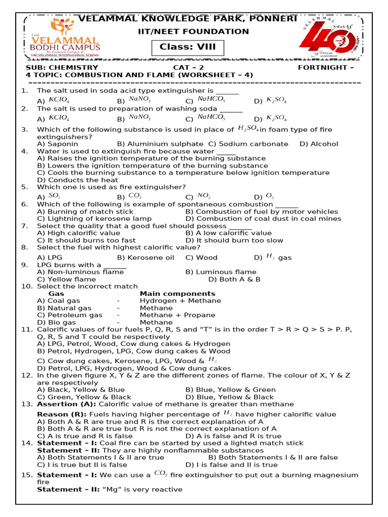 8th Fn - 4 (Combustion and Flame) Worksheet - 4 | PDF | Combustion ...