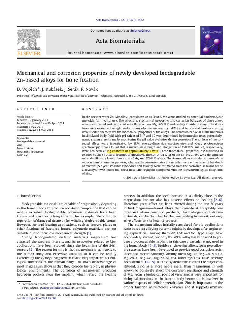 2011 Acta Bio Vojtech Mechanical and Corrosion Properties of Newly ...