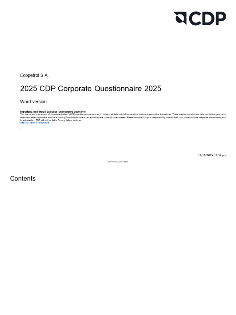 Ecopetrol 2025 CDP Corporate Questionnaire | PDF | Risk | Risk Assessment