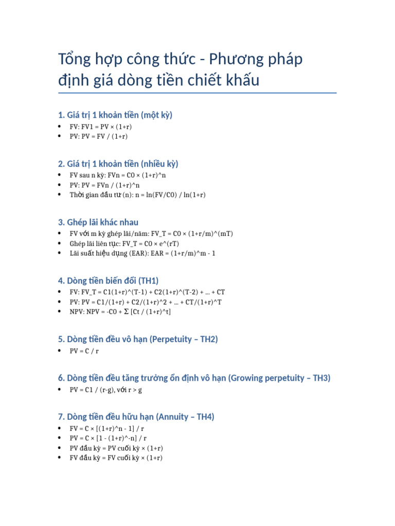 Tong Hop Cong Thuc DCF | PDF