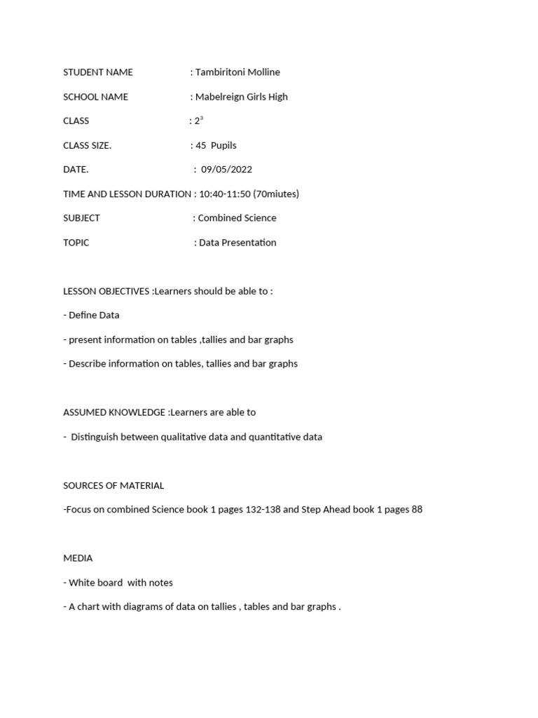 Data Presentation Lesson Plan Overview | PDF | Teachers | Data
