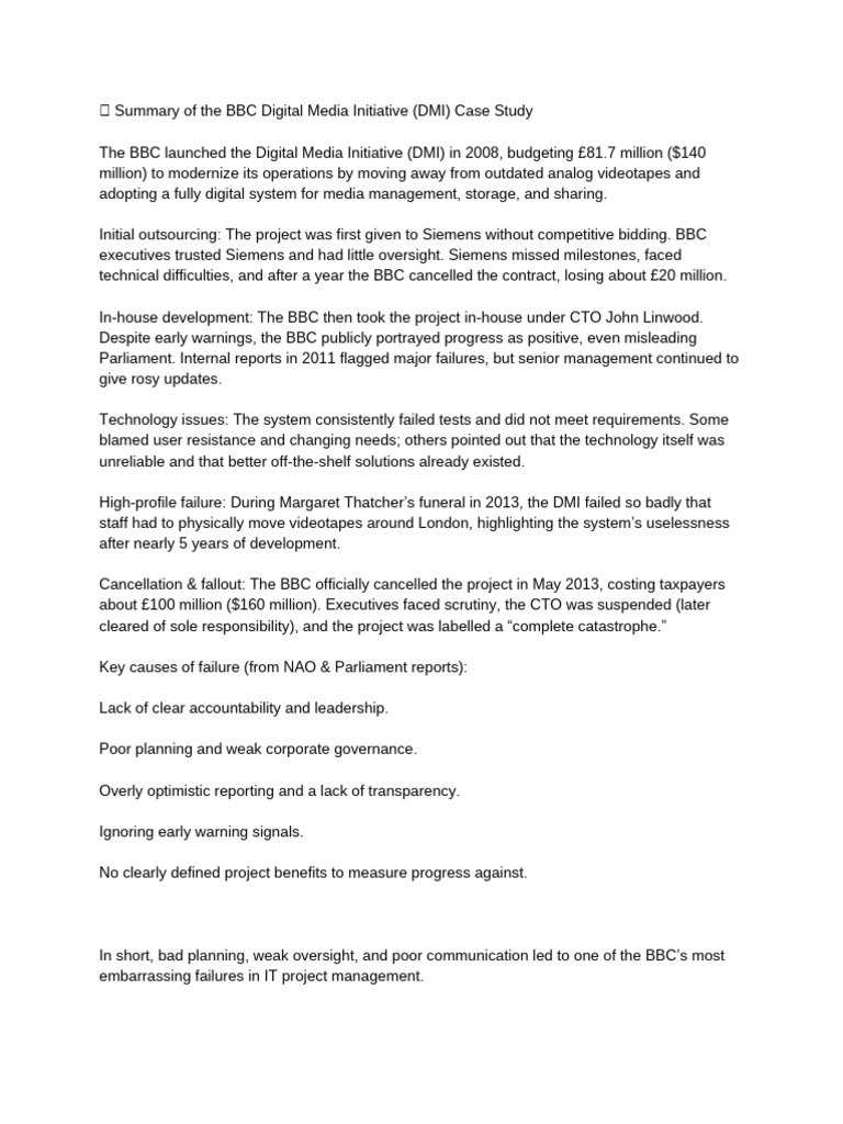 BBC Digital Media Initiative Case Study | PDF