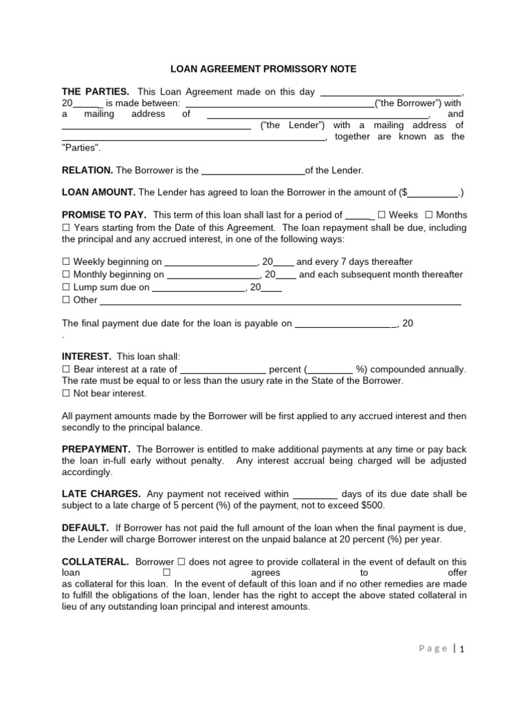 Loan Agreement Promissory Note Template | PDF | Loans | Interest