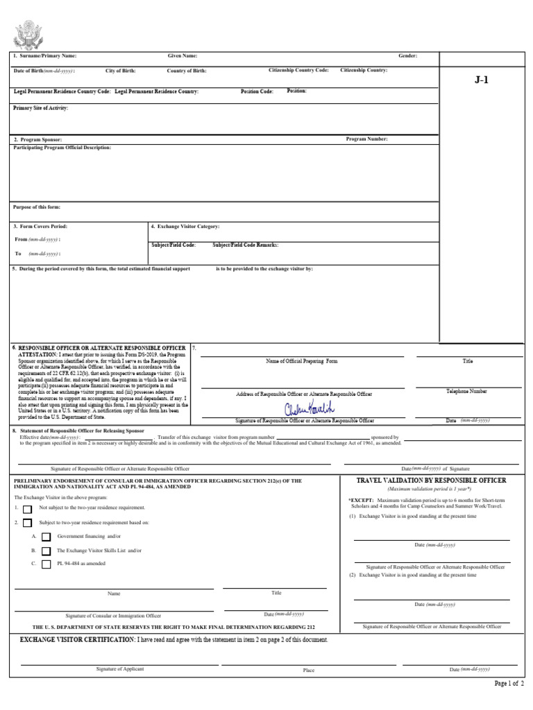 Nurassyl Ibraiuly DS-2019 Form | PDF | Travel Visa