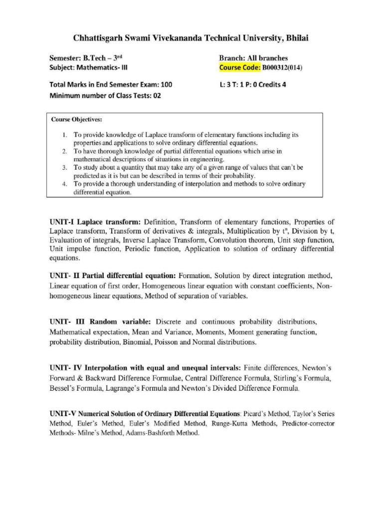 BTech Syllabus 3rd Sem ET& T | PDF
