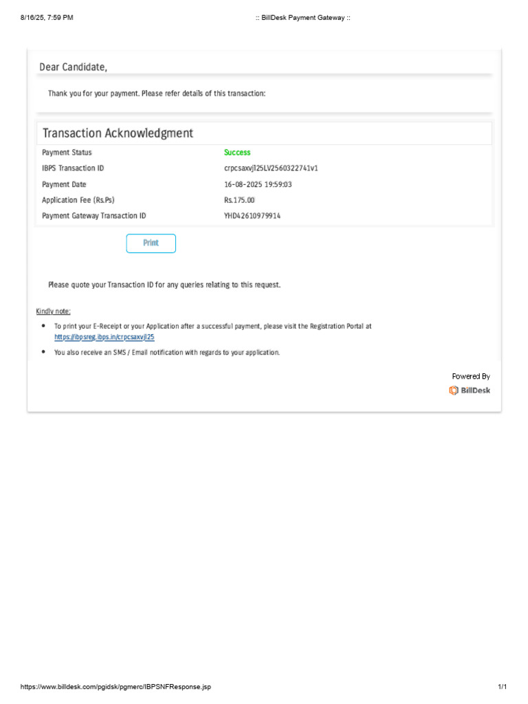 IBPS Transaction Acknowledgment Details | PDF