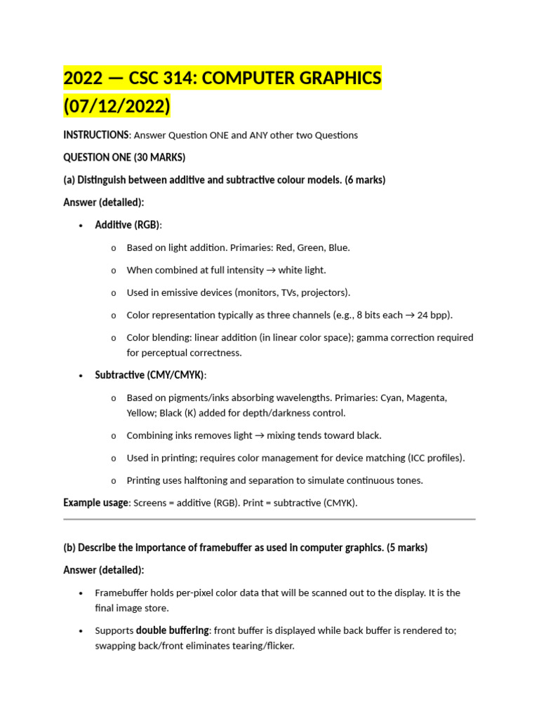 Graphics 2022,2023 & 2024 Exams and Answers Combined | PDF | Rgb Color ...