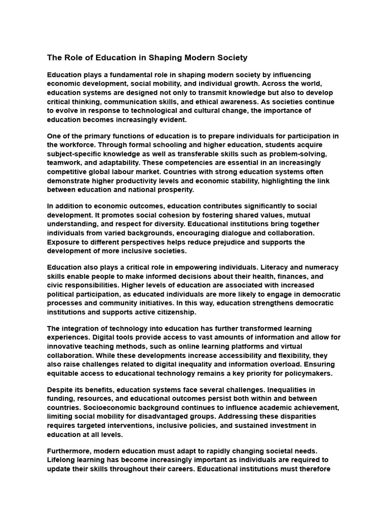 Education's Impact on Modern Society | PDF | Learning