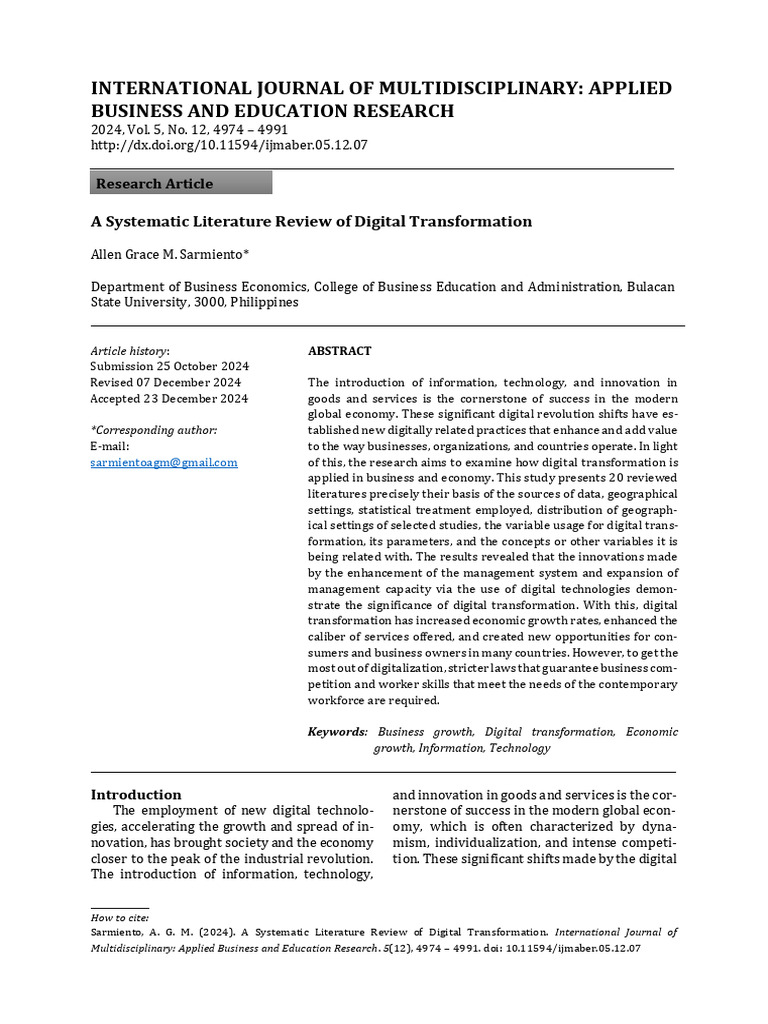 Systematic Review of Digital Transformation | PDF | Statistics | Data