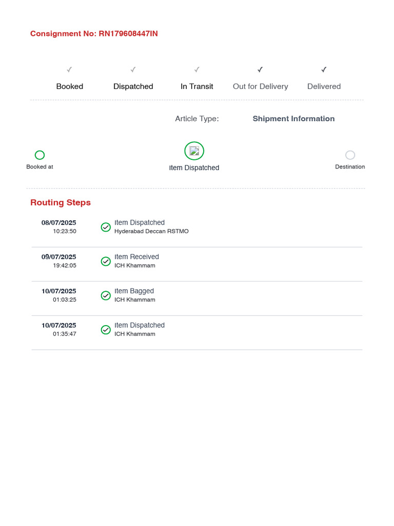Shipment Tracking for RN179608447IN | PDF