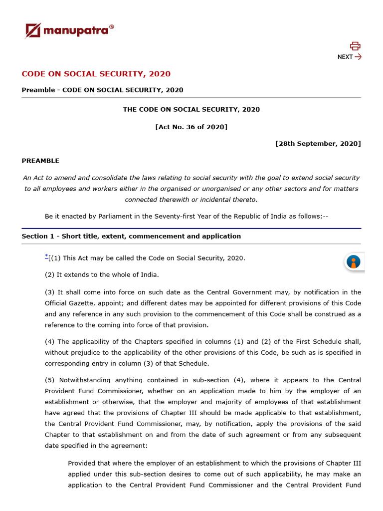 Code on Social Security 2020 Overview | PDF | Employment | Wage