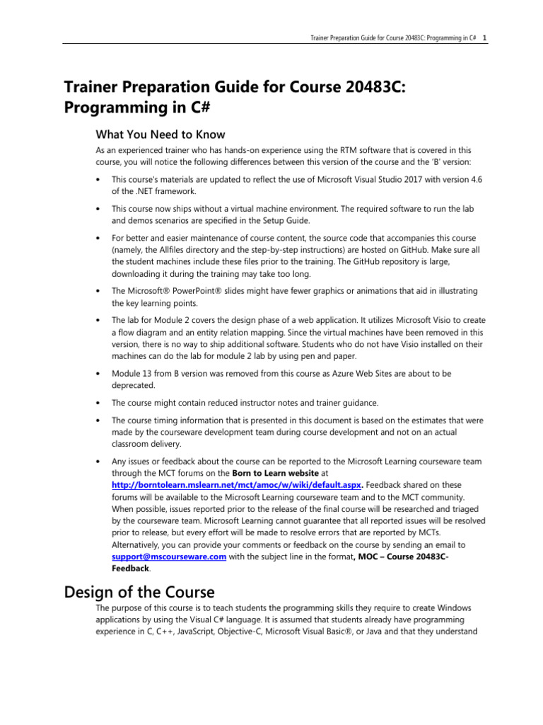 C# Programming Trainer Guide 20483C | PDF | Class (Computer Programming ...