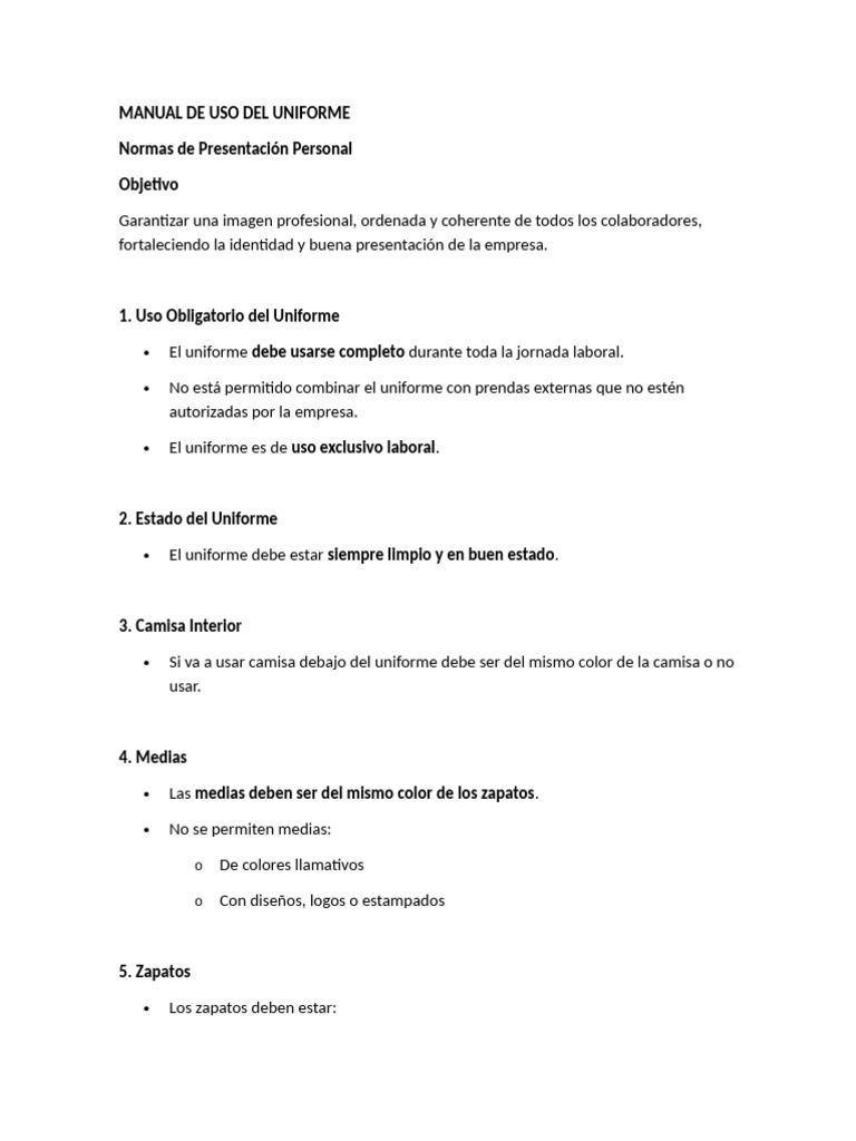 Normas de Uso del Uniforme Laboral | PDF