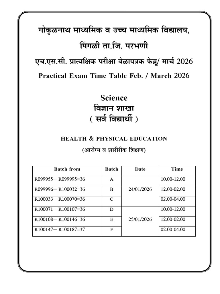 Practical Exam Schedule 2026 | PDF | Science