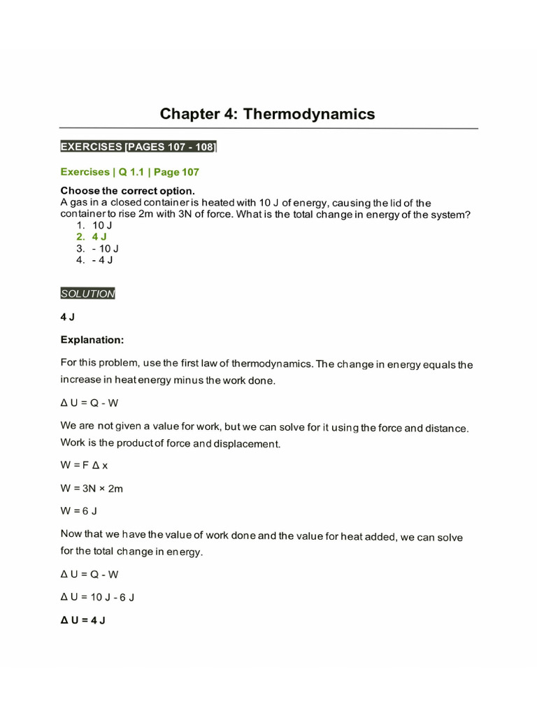 Thermodynamics Exercise Solution | PDF