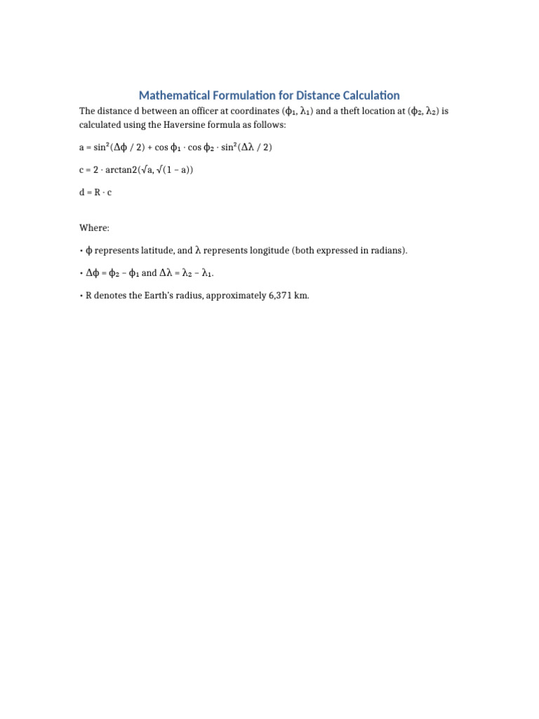 Haversine Formula for Distance Calculation | PDF