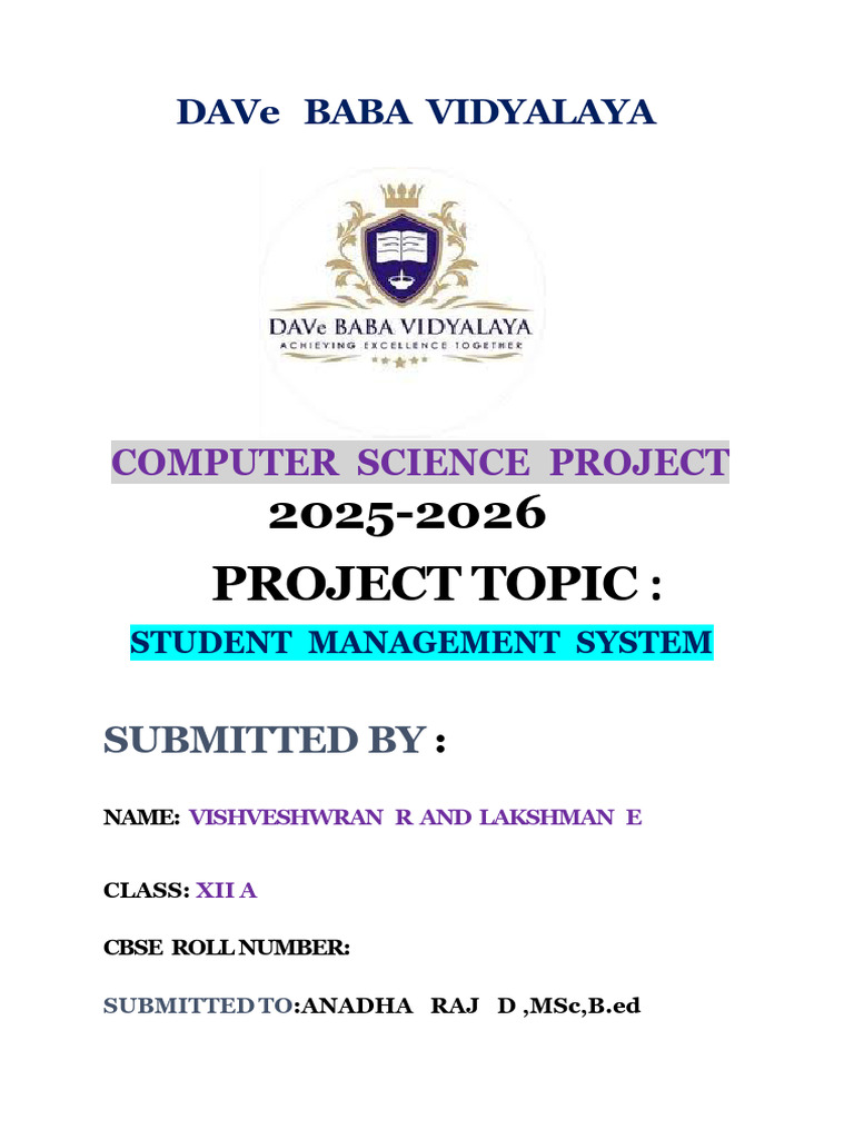 Student Management System Project 2025 | PDF | Databases | Sql