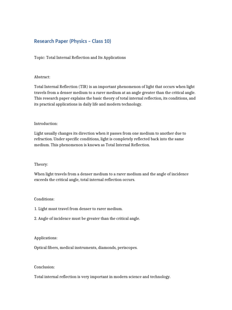 Total Internal Reflection Explained | PDF