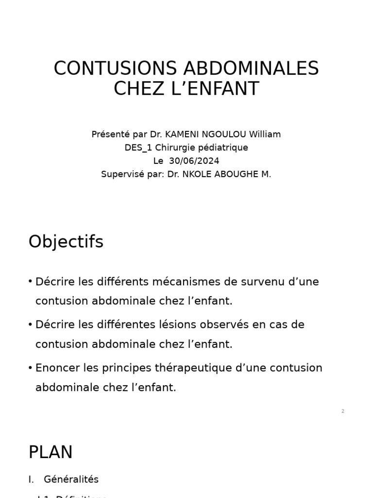 Contusions abdominales chez l'enfant : diagnostic et traitement | PDF ...
