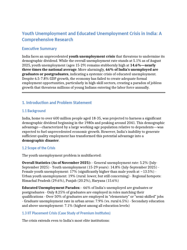 Youth Unemployment India Research | PDF | Unemployment | Employment