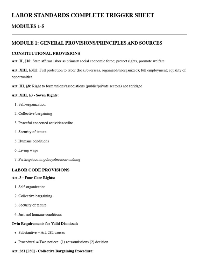 Labor Standards Trigger Sheet Overview | PDF | Employment | Collective ...