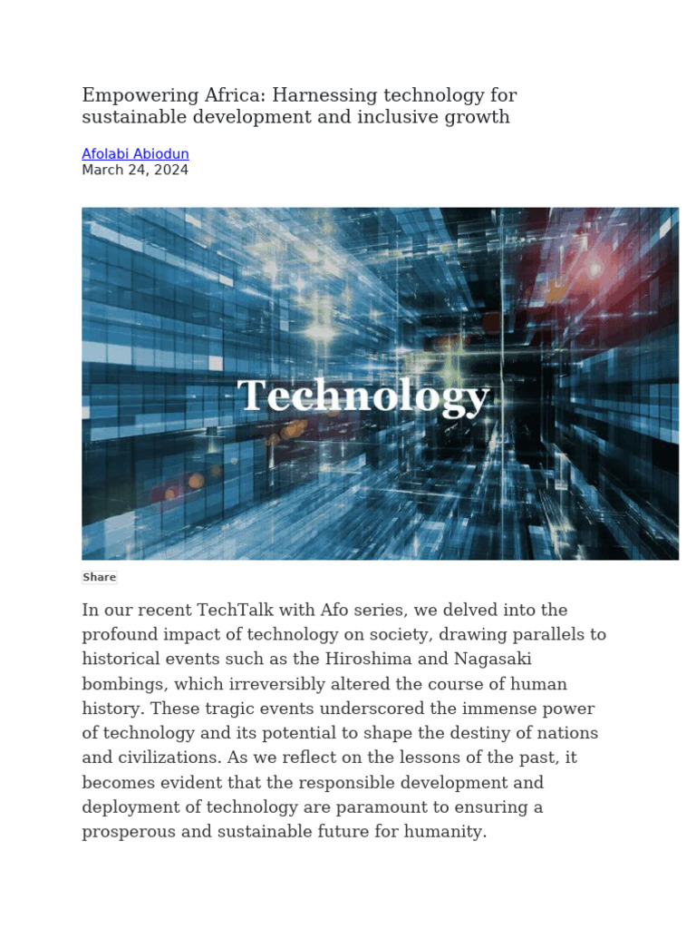 Technology for Africa's Sustainable Growth | PDF | Innovation ...