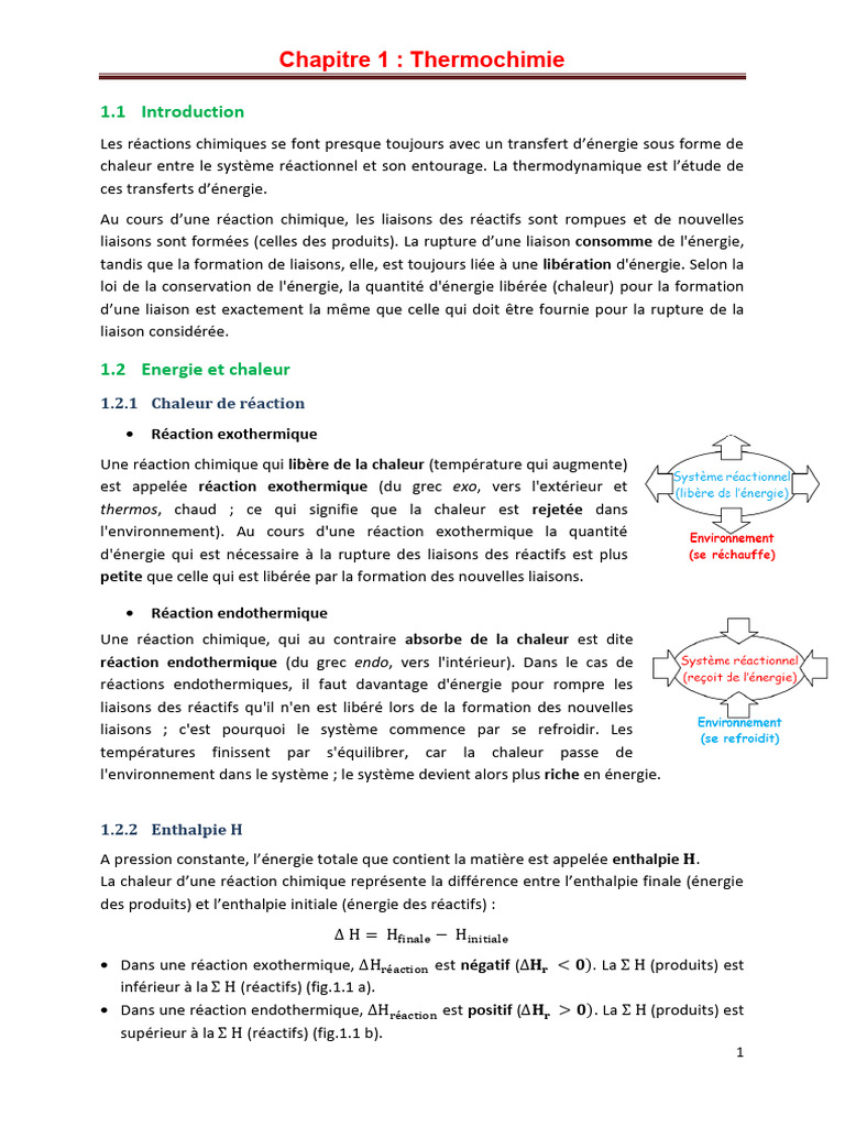 Introduction à la thermochimie et réactions | PDF | Réactions chimiques ...