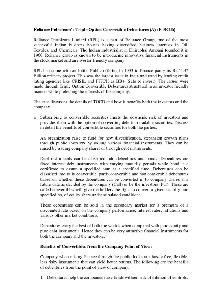 Reliance Petroleum's Convertible Debentures | PDF | Convertible Bond ...