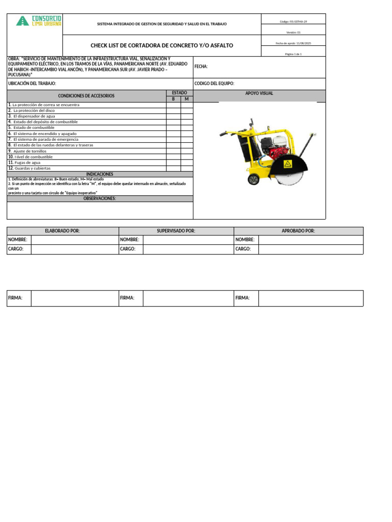 Checklist de Seguridad para Cortadoras | PDF