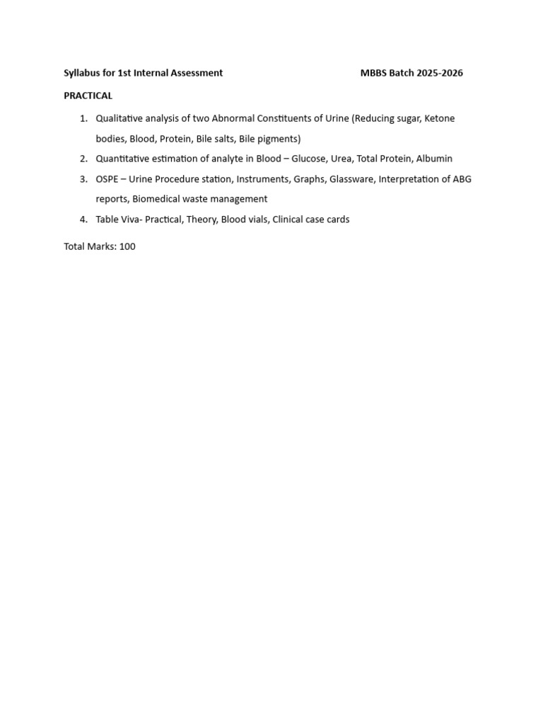 MBBS 2025-2026 Internal Assessment Syllabus | PDF