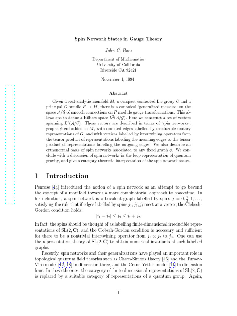 Spin Network States in Gauge Theory | PDF | Representation Theory ...