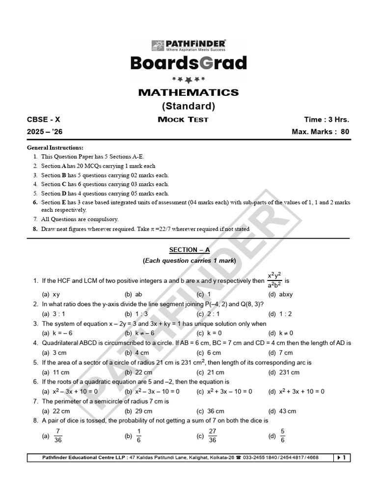 CBSE Class 10 Mathematics Mock Test 2025 | PDF | Circle | Elementary ...