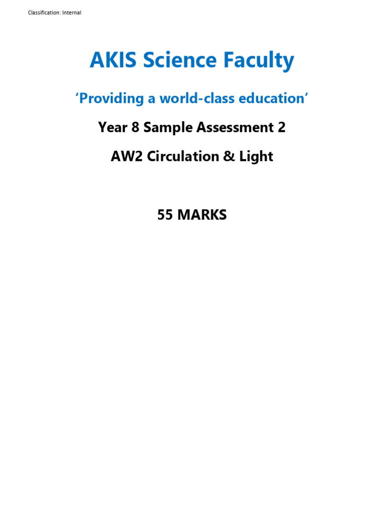 Year 8 Science Assessment: Circulation & Light | PDF | Circulatory ...
